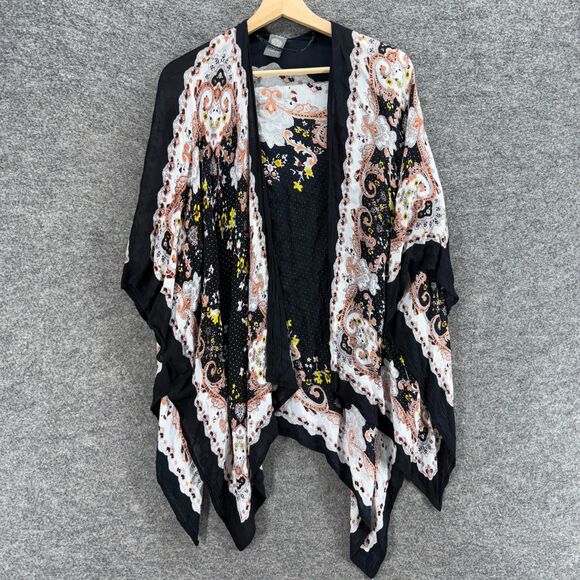 Vince Camuto Top Women M Medium Black Geometric Open Front Long Sleeve Casual - Picture 1 of 7